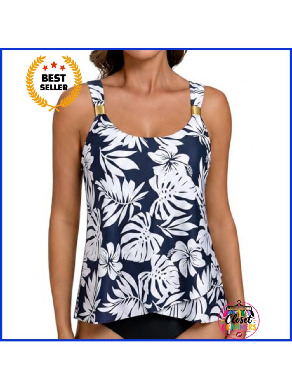 Flowy Scoop Neck Tankini Swim Top Adjustable Straps Removable Pads